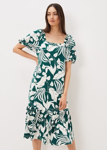 Phase Eight Aayra Palm Print Midaxi Dress Peacock USA | 3142850-CU